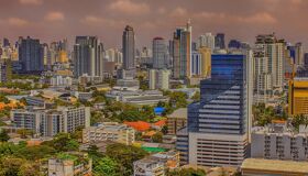 Bangkok City Panorama View in the morning of Sunrise, Thailand